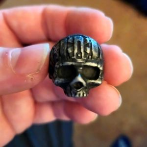 Size 10 viking style skull ring darkened silver